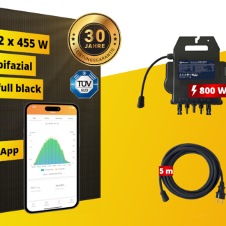 Balkonkraftwerk Full Black - 910 Watt Modulleistung - 800 Watt Wechselrichter - WLAN